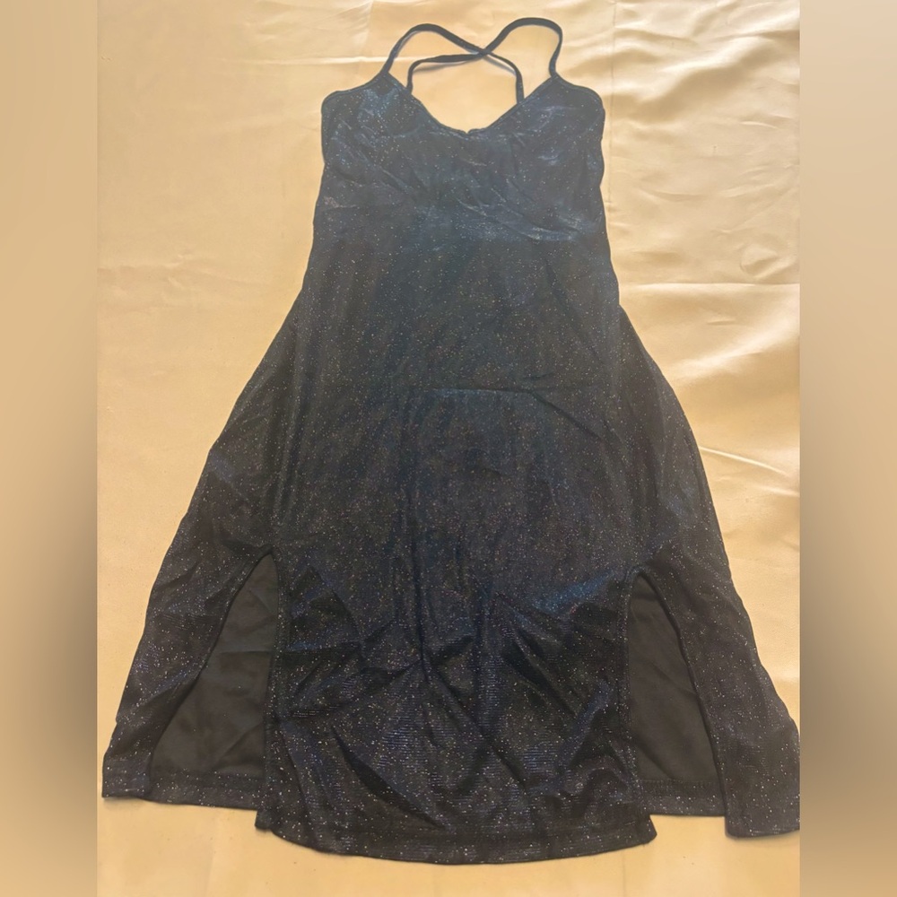 SHEIN SXY Black Glitter Mini Dress with Adjustable Strap